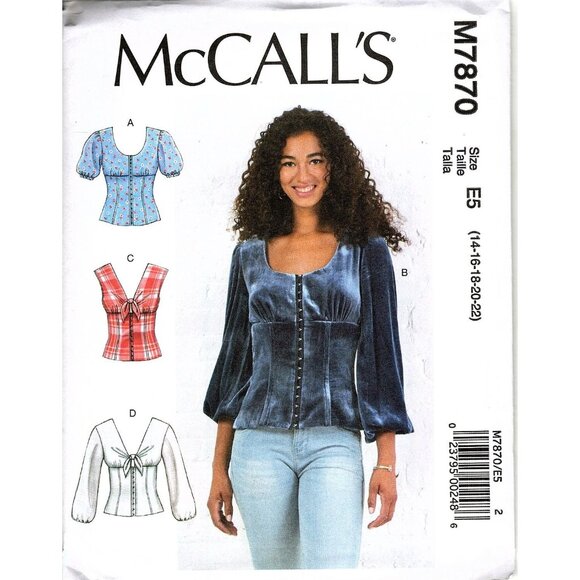 McCall's M7870 Misses 14 to 22 Fitted Peasant Top Uncut Sewing Pattern New - Picture 1 of 2